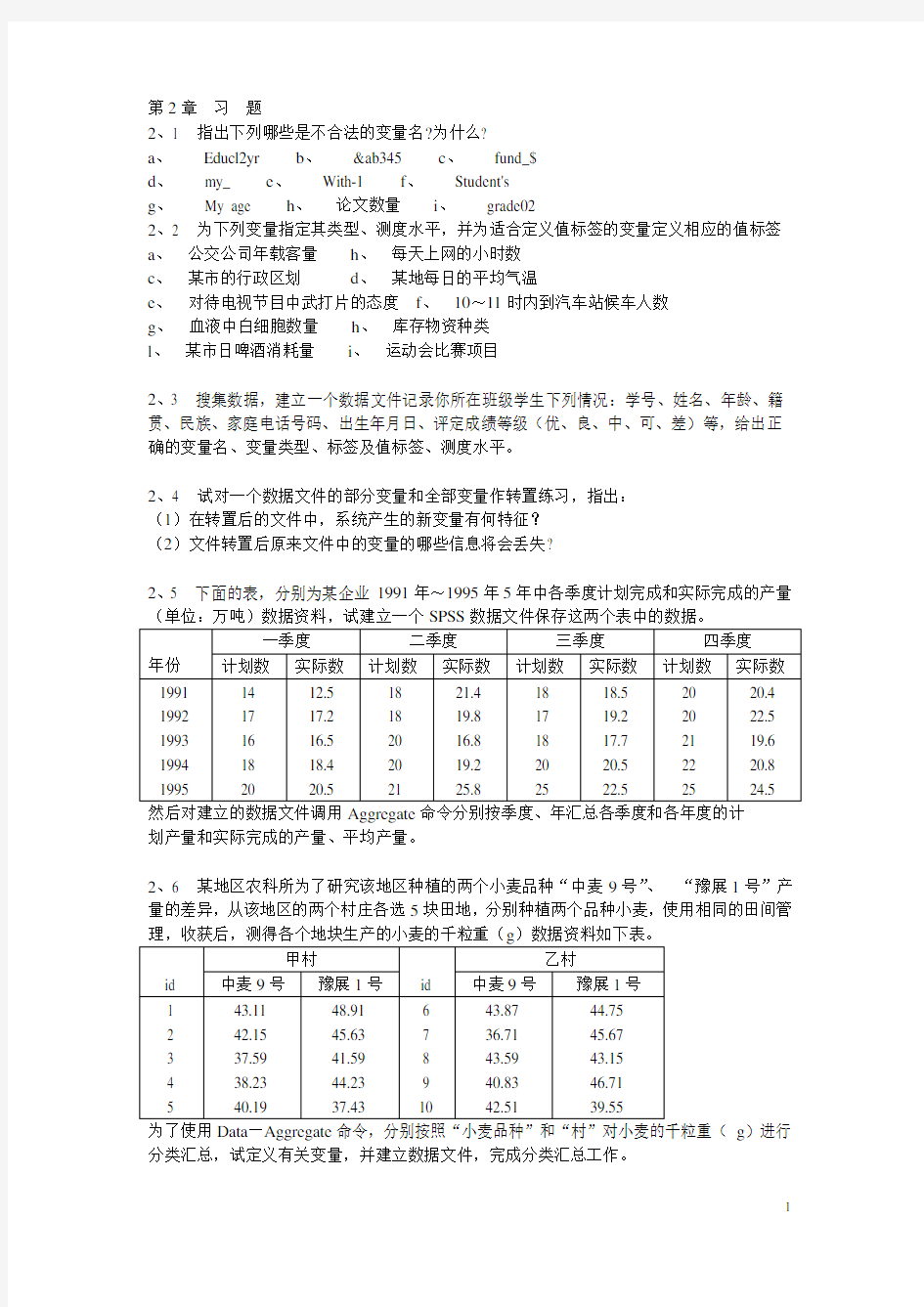 SPSS实用统计分析习题