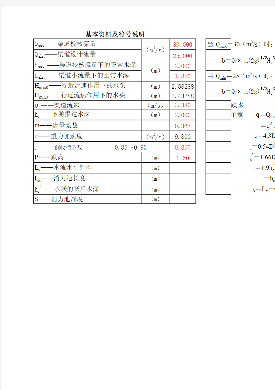 跌水水力计算