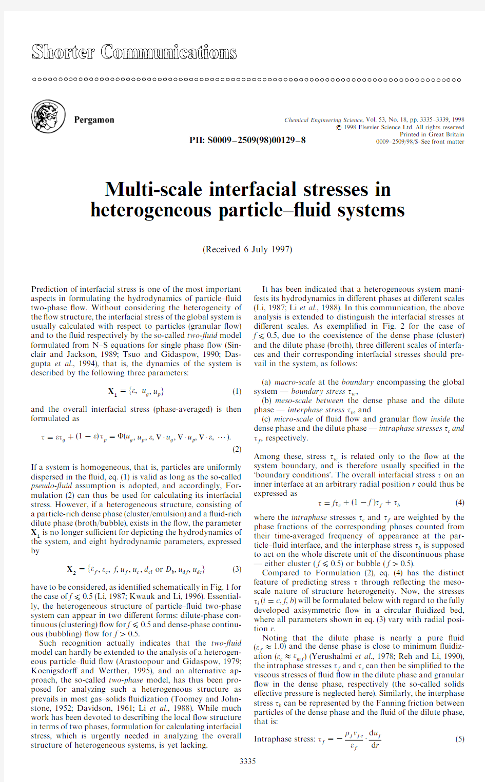 1998 Multi-scale interfacial stresses in heterogeneous particle fluid systems