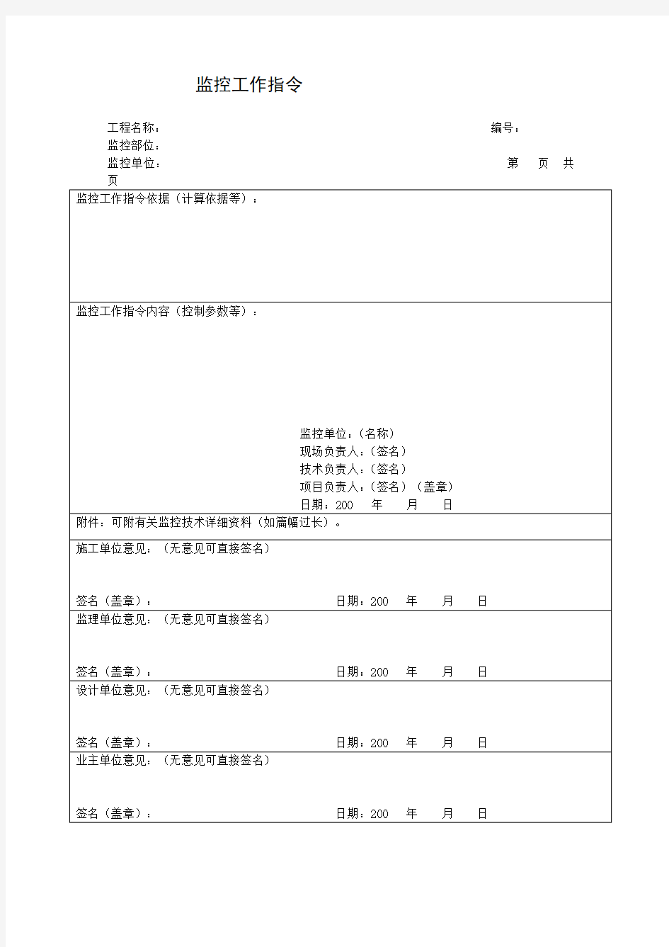 监控工作指令