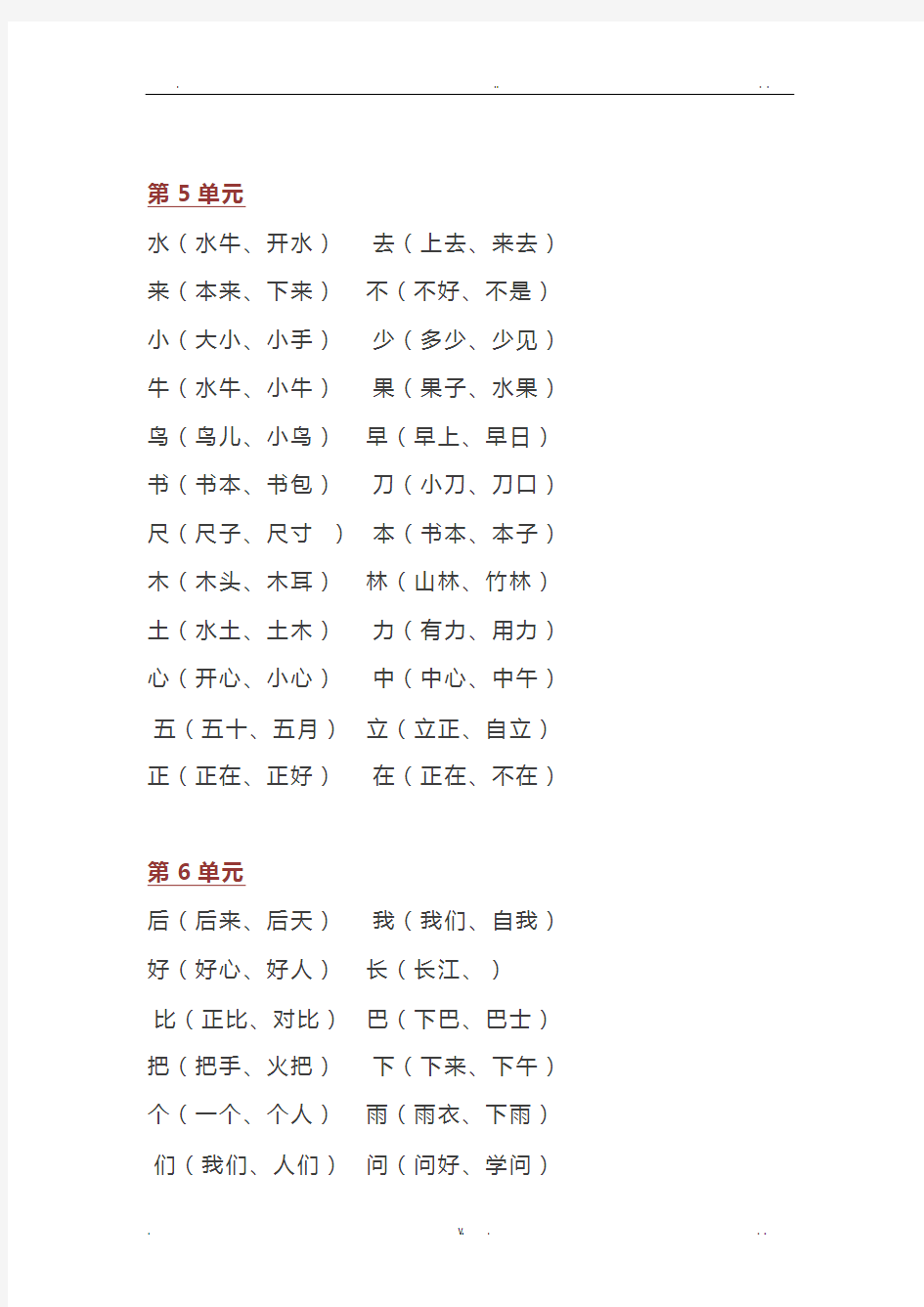 2018年小学一年级语文全部知识点汇总