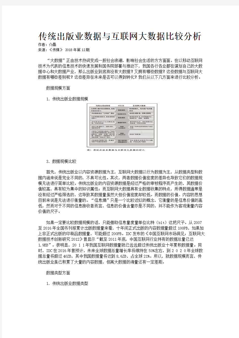 传统出版业数据与互联网大数据比较分析