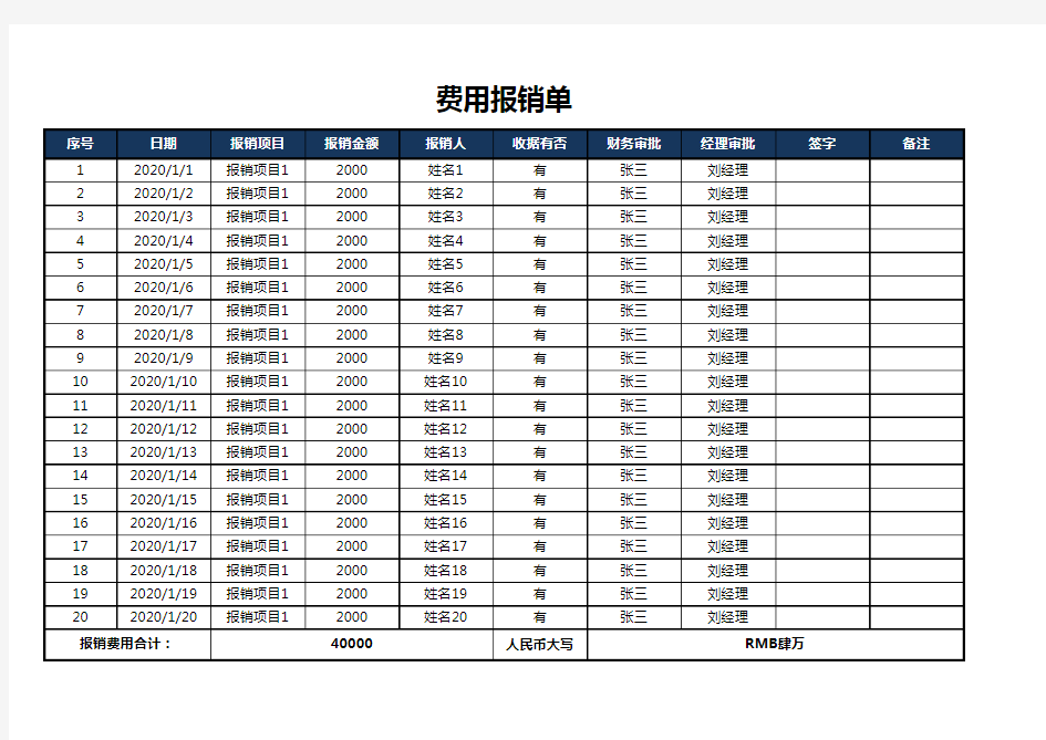 公司费用报销单Excel模板