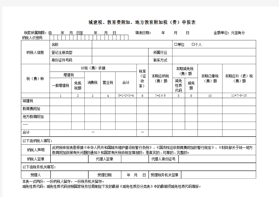 教育附加税申报表