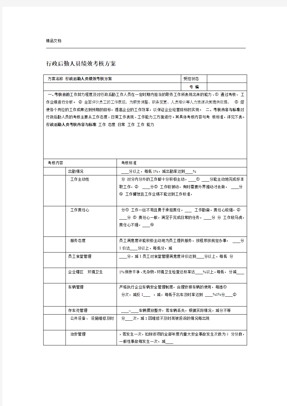 行政后勤人员绩效考核方案