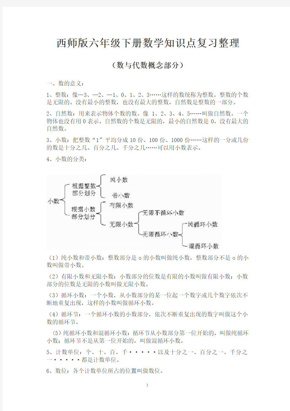 西师版六年级下册数学知识点复习整理