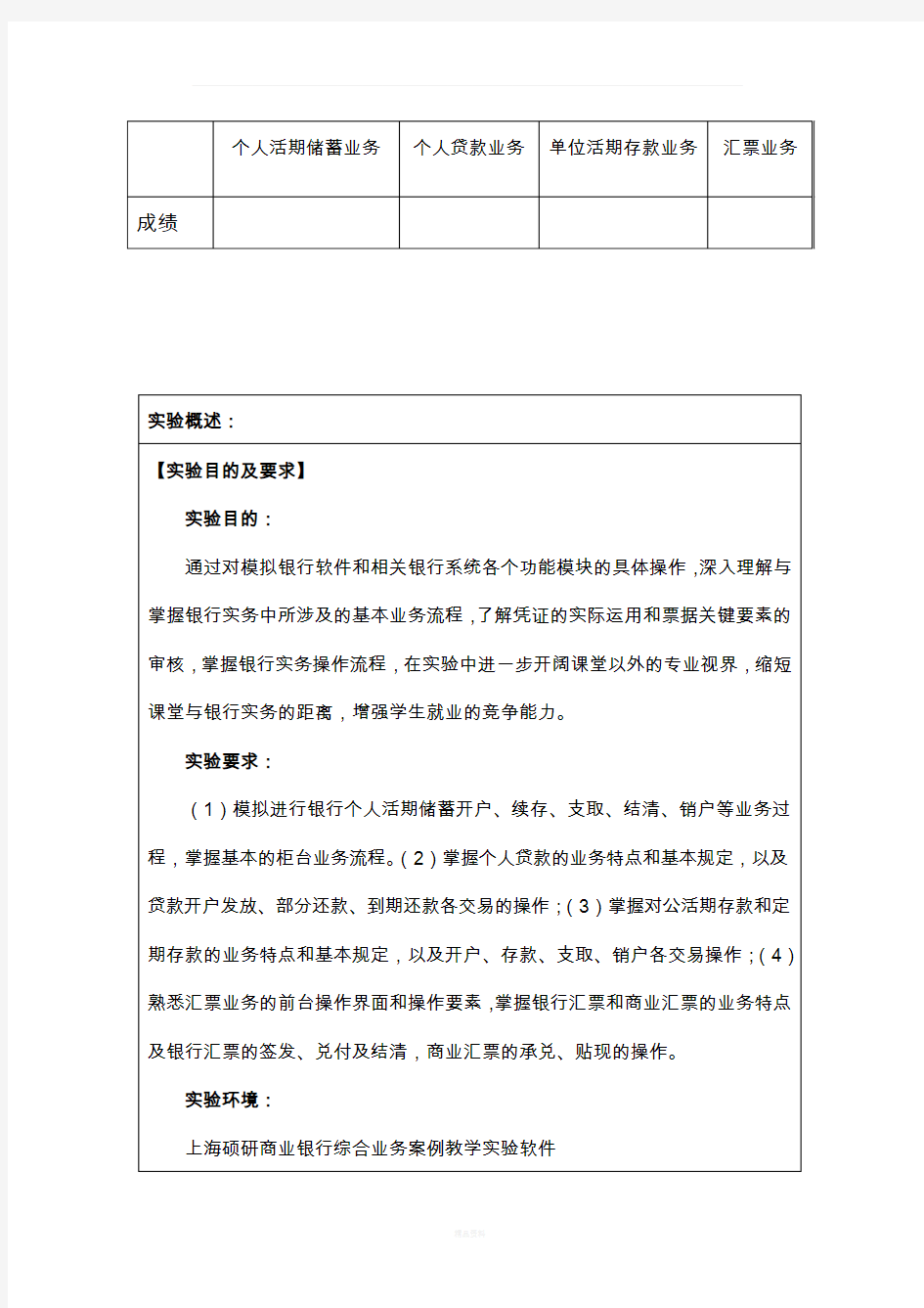 商业银行实验报告