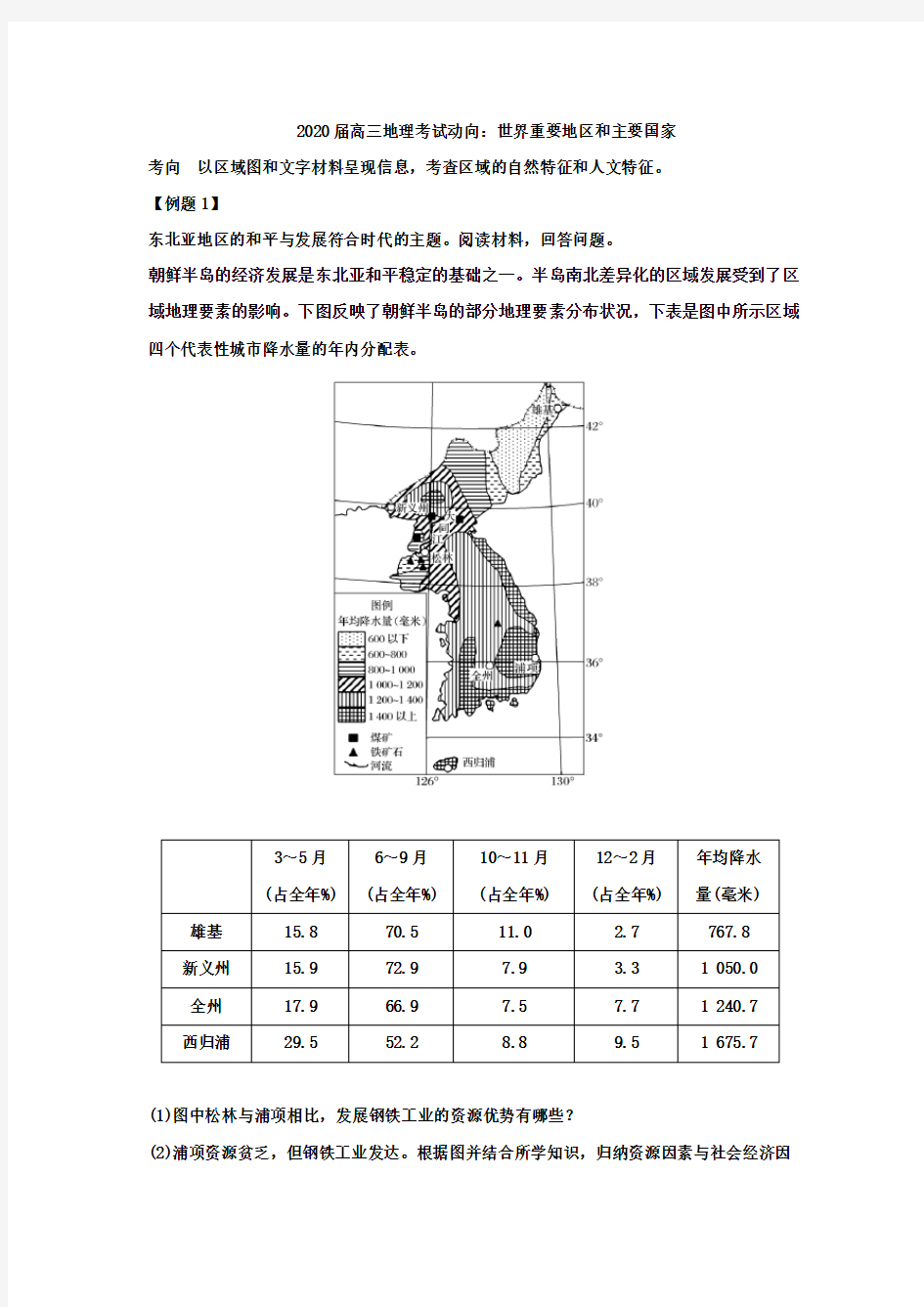 2020届高三地理考试动向：世界重要地区和主要国家