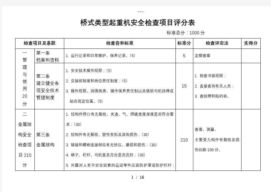 桥式起重机检查表