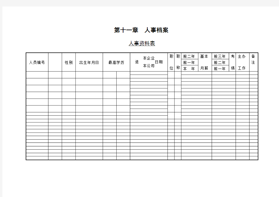 公司员工人事资料登记表