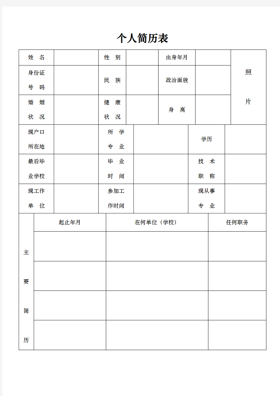 标准的个人简历表格模板