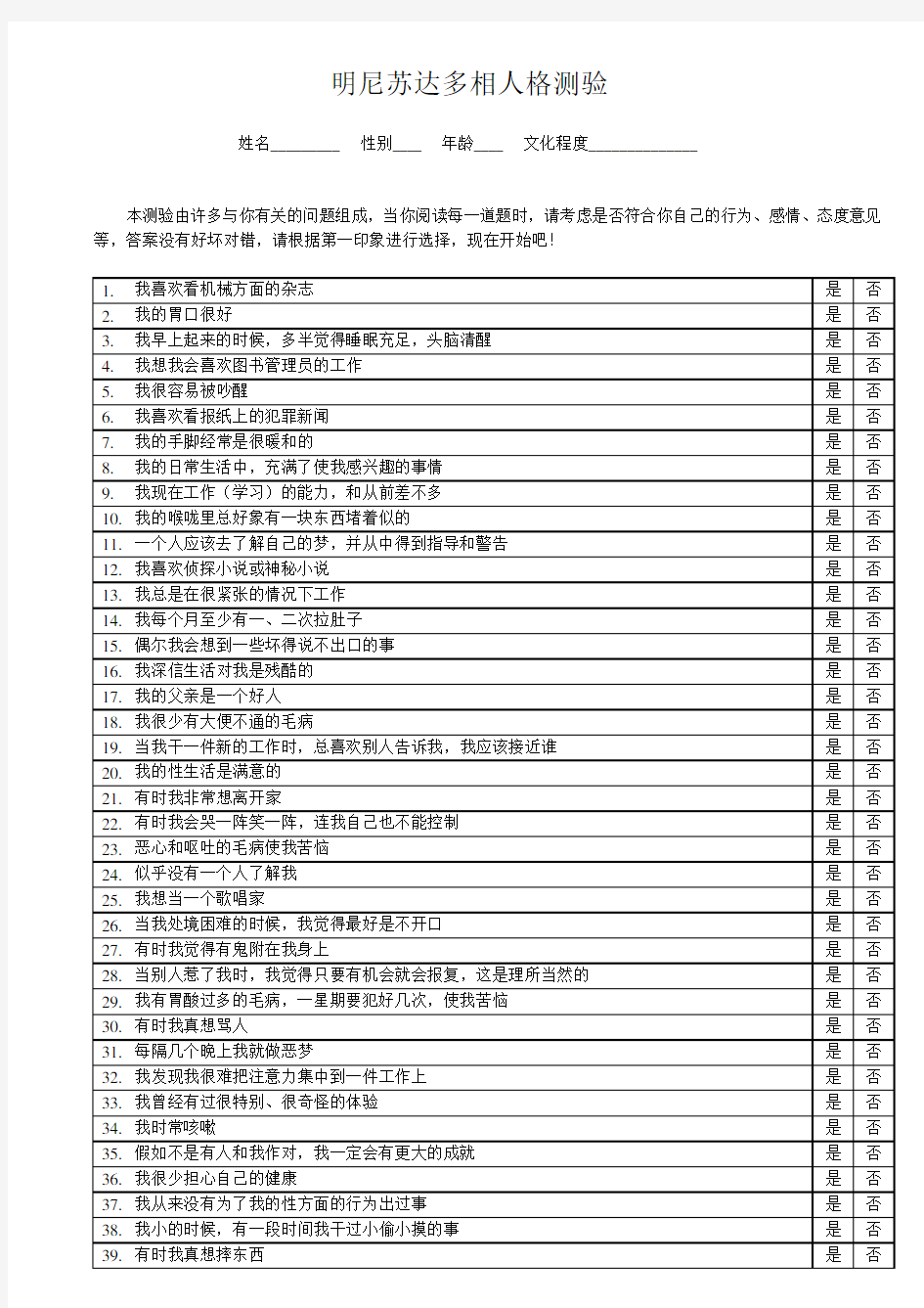 明尼苏达多相人格测验(566)