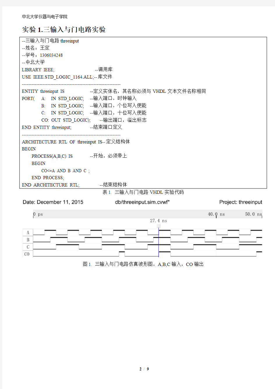 VHDL硬件描述语言实验报告