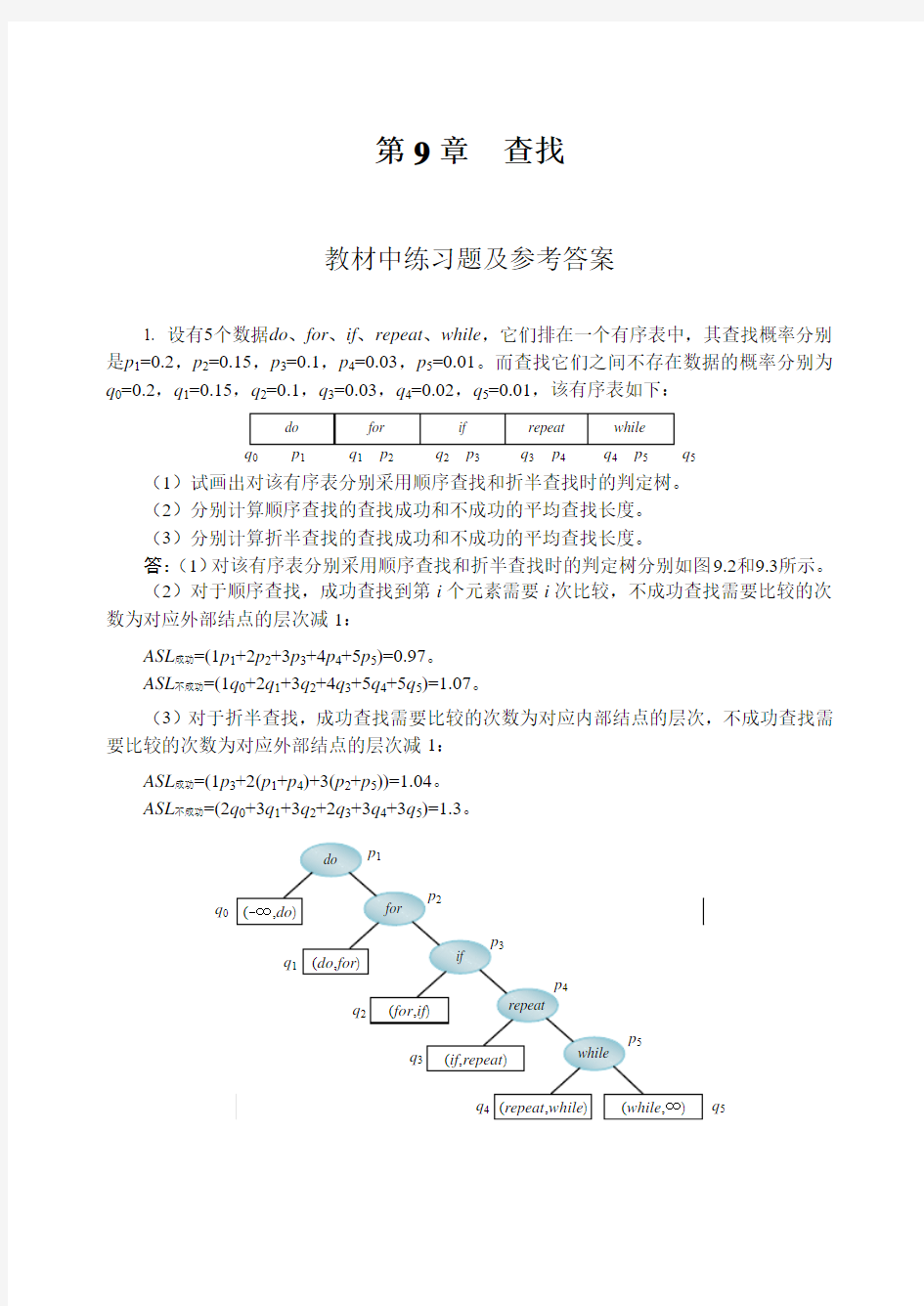 数据结构教程李春葆课后答案第9章查找