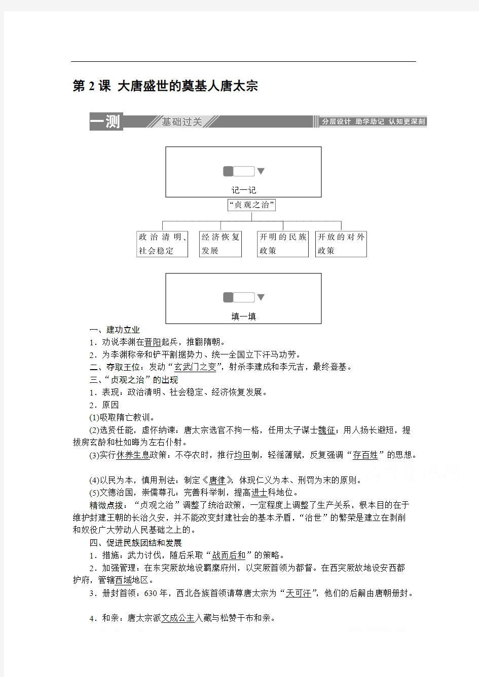 2019-2020学年历史人教版选修4课后检测：1.2大唐盛世的奠基人唐太宗 