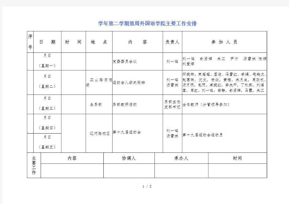 20182019学年第二学期第9周外国语学院主要工作安排