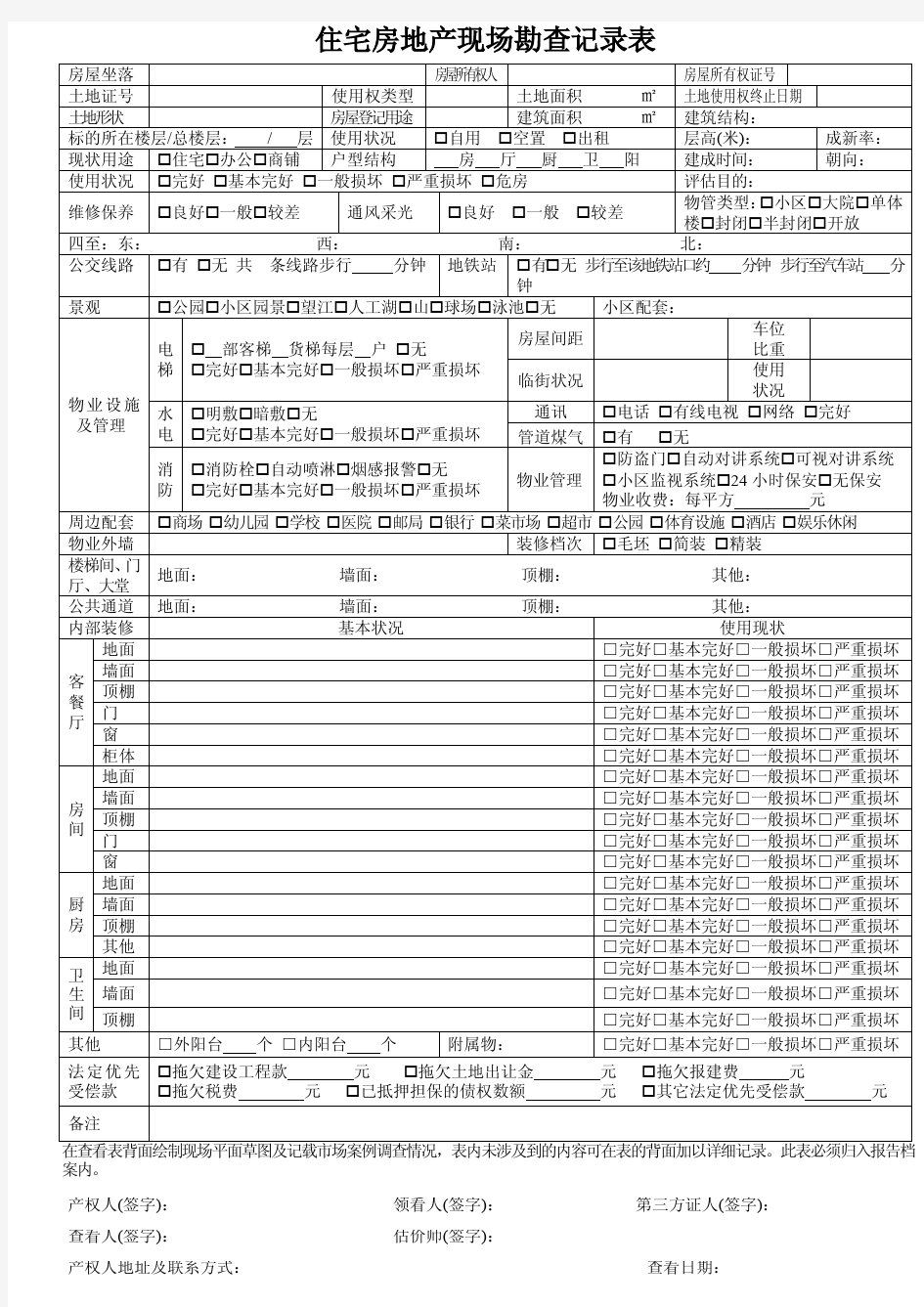 各类房地产现场勘查记录表