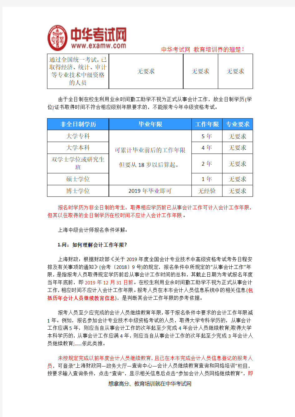 上海中级会计师报名条件