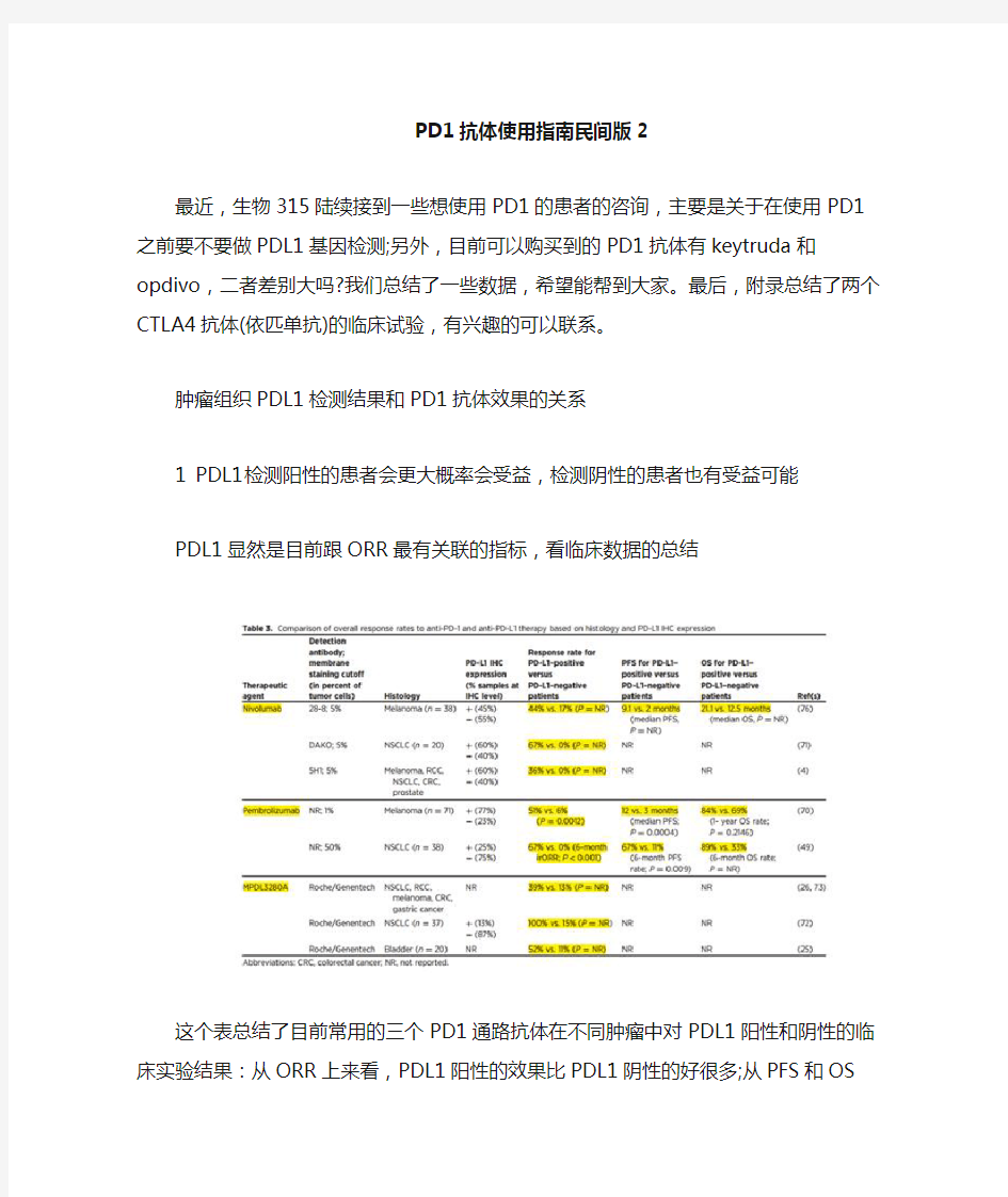 PD抗体使用指南民间版