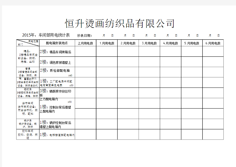 水电统计表格