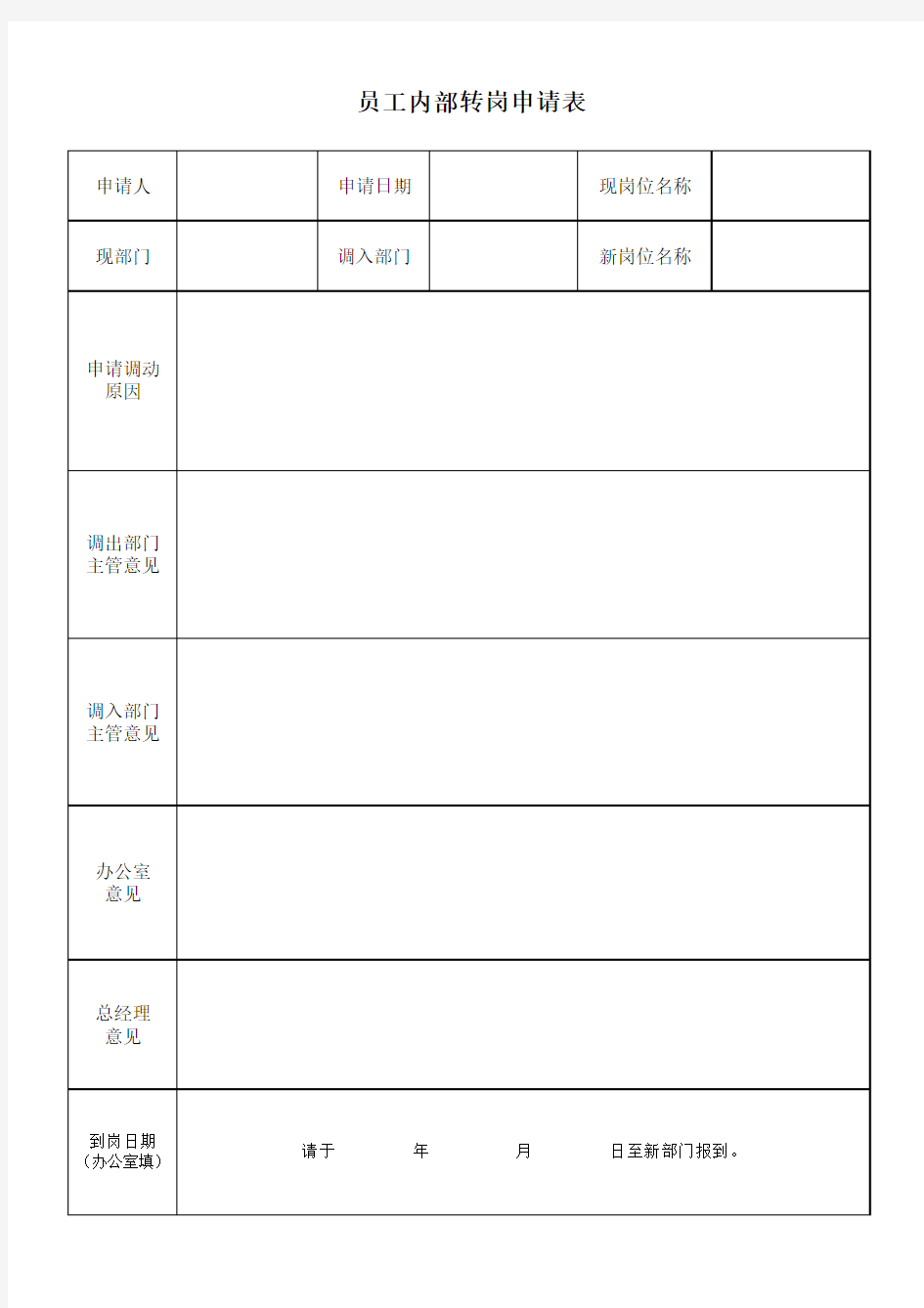 员工内部转岗表单