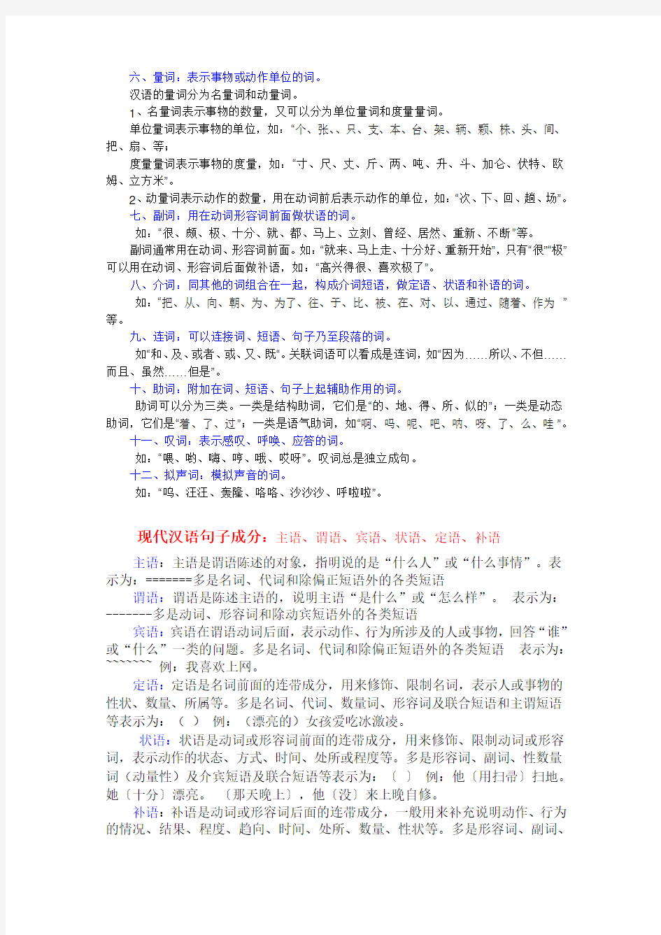 现代汉语词性与句子成分分析