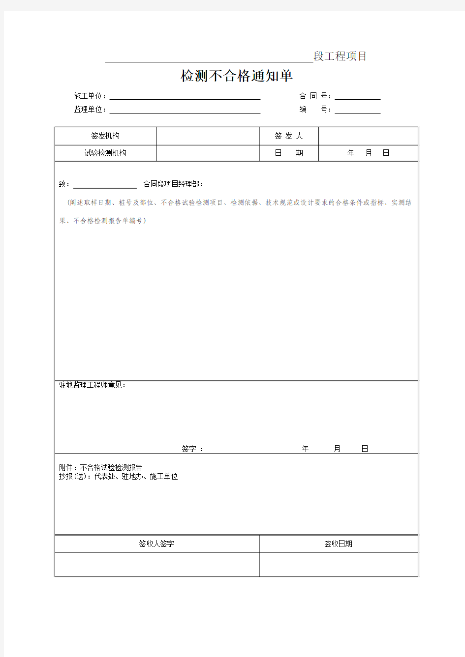 检测不合格通知单