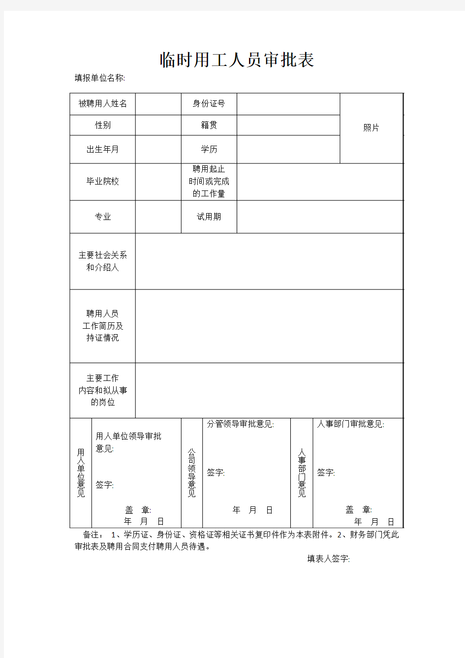 临时用工人员审批表