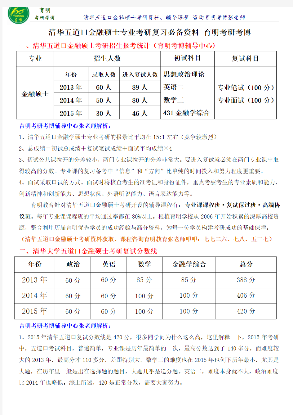 清华五道口金融硕士考研专业课真题汇总答案整理-育明考研考博