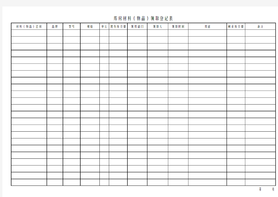 库房材料(物品)领取登记表