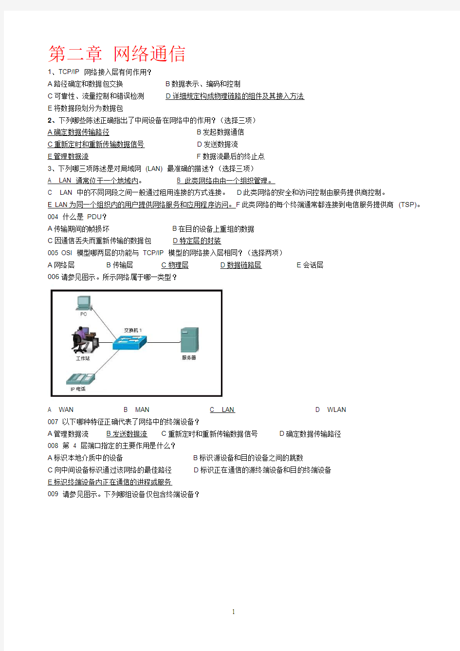 CCNA第一学期各章习题