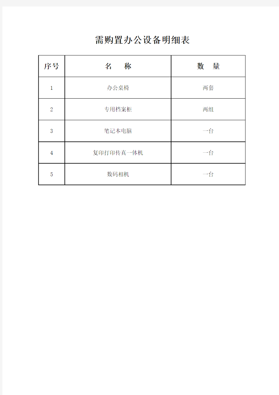 需购置办公设备明细表 Microsoft Excel 工作表