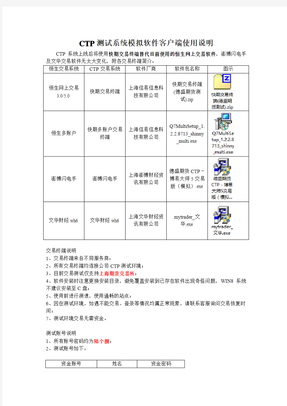 CTP系统交易终端测试说明