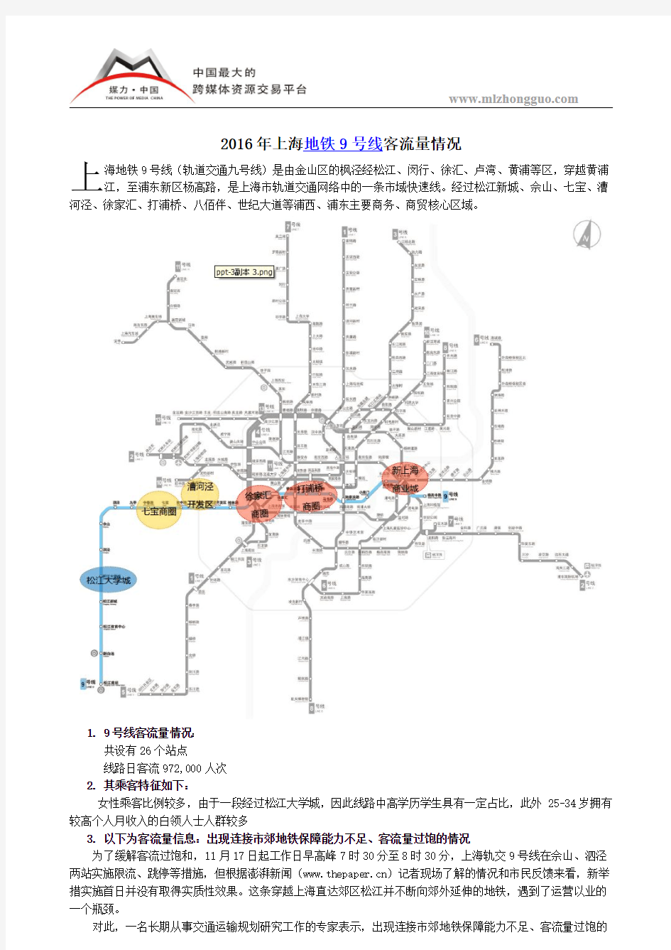 2016年上海地铁9号线客流量情况