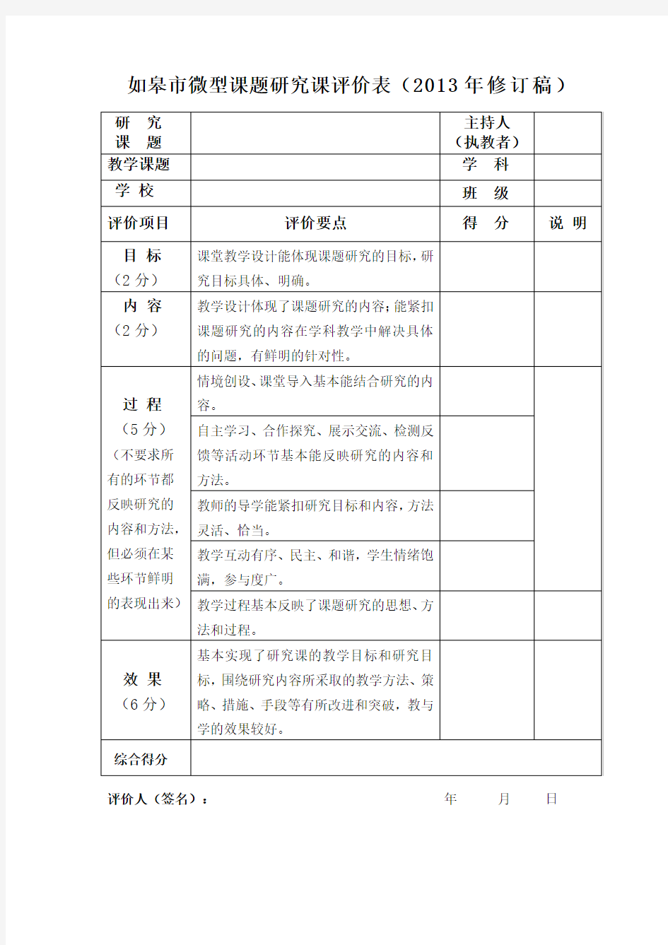 如皋市微型课题研究课评价表1