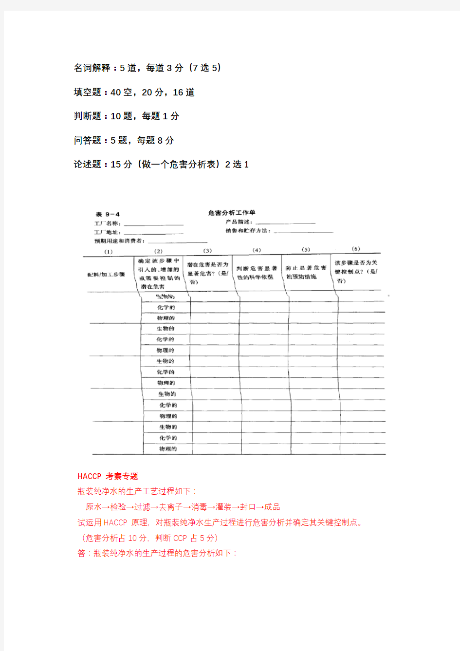 食品安全学试题库答案版