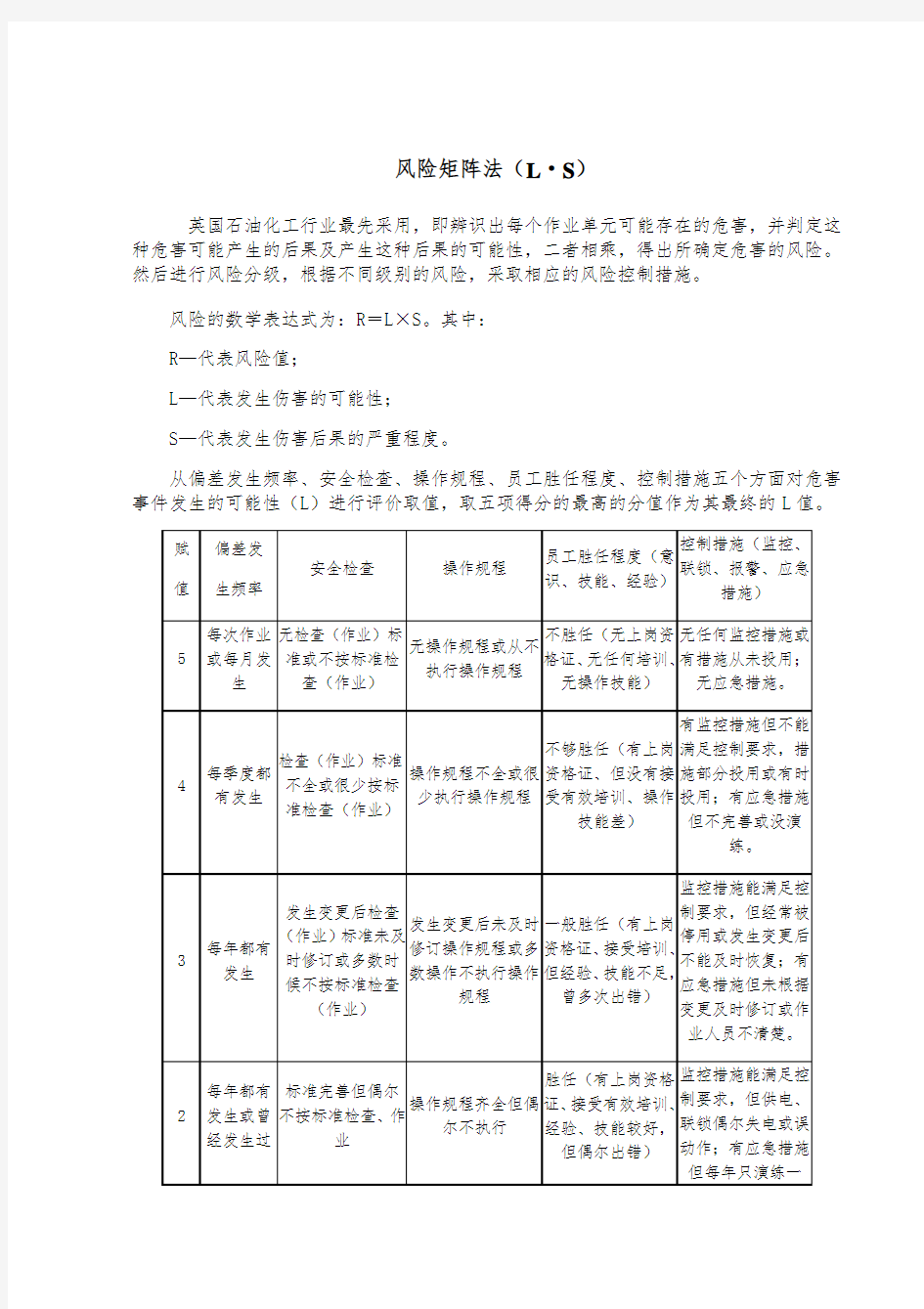 安全风险评价风险矩阵法(L·S)、LEC法