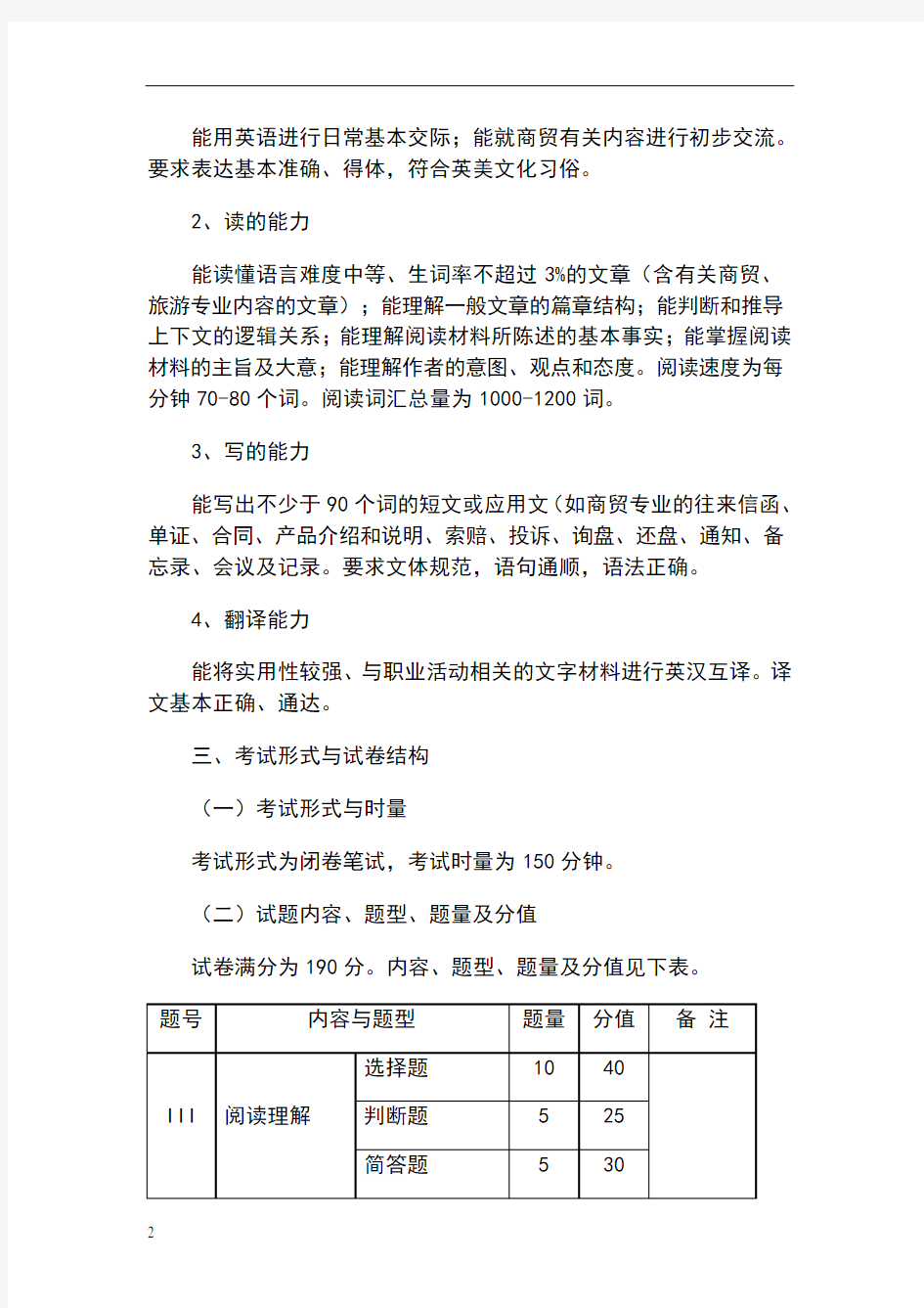 2019年湖南省对口升学考试大纲英语类专业
