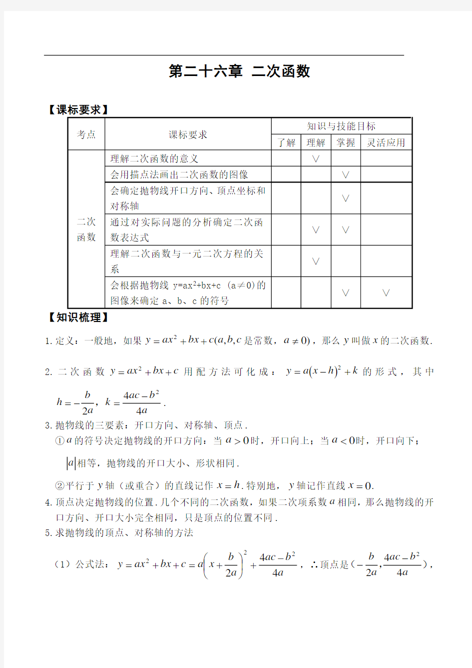 (完整)初三中考二次函数专题复习