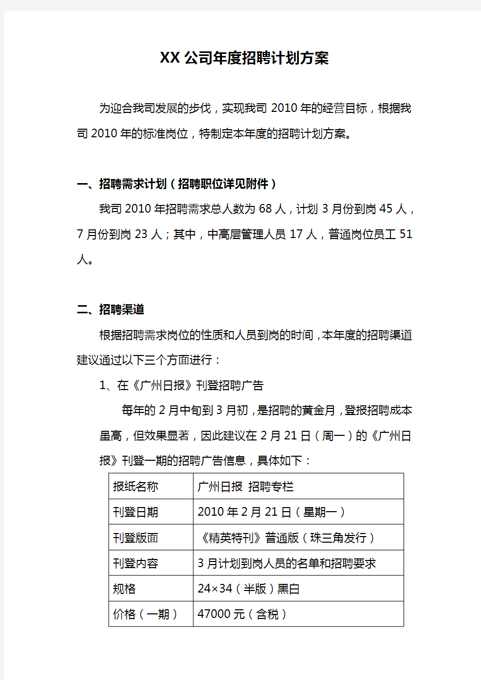 公司招聘计划方案