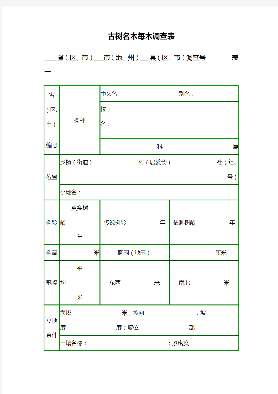 古树名木调查表