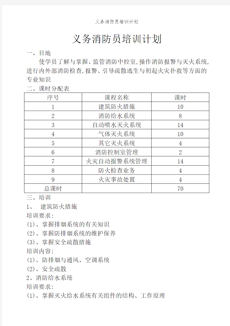 义务消防员培训计划