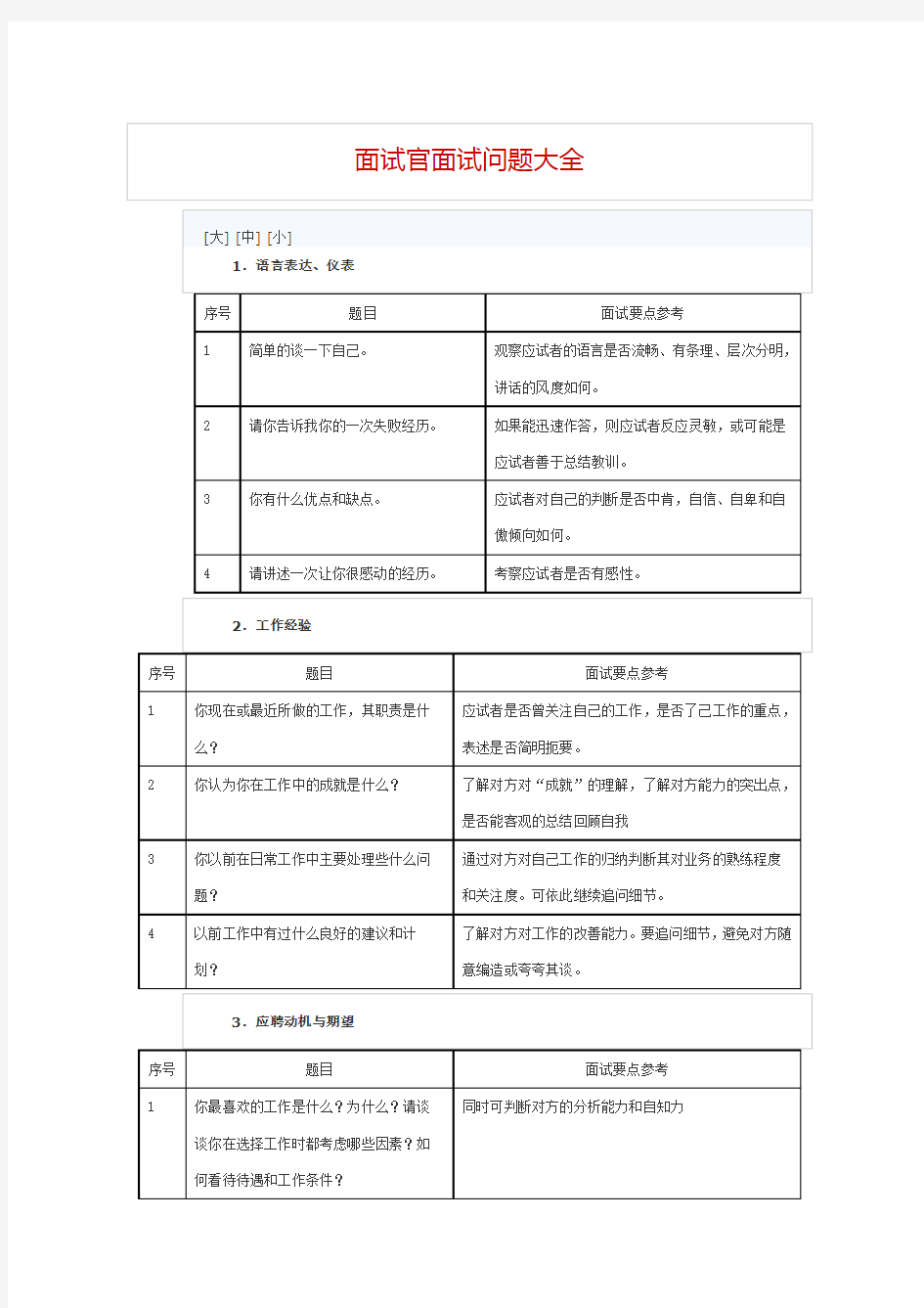 面试官面试问题大全