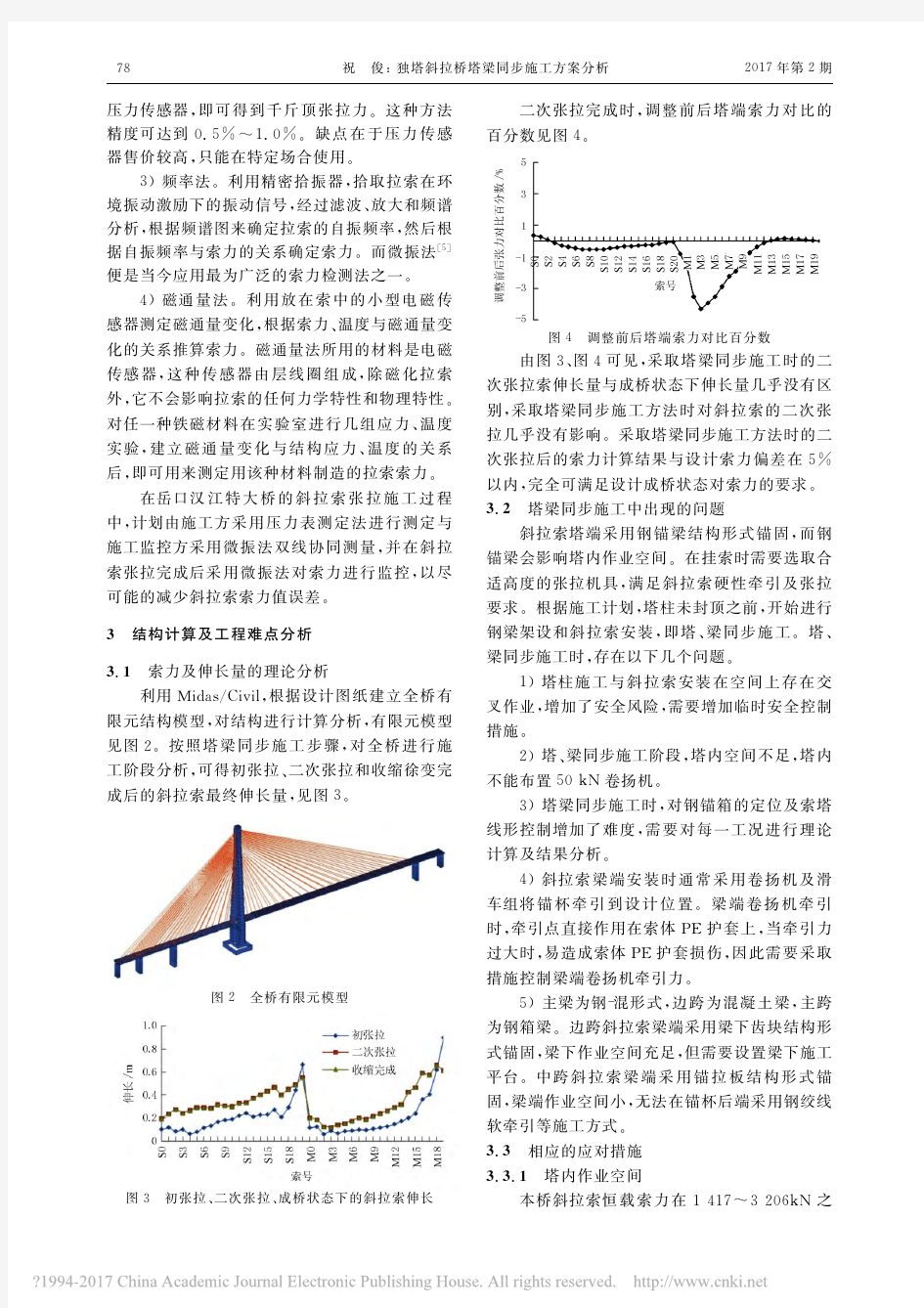 独塔斜拉桥塔梁同步施工方案分析_祝俊