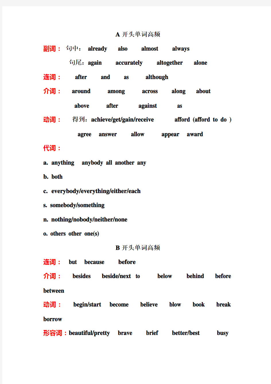 上海中考英语首字母高频词汇教学文稿