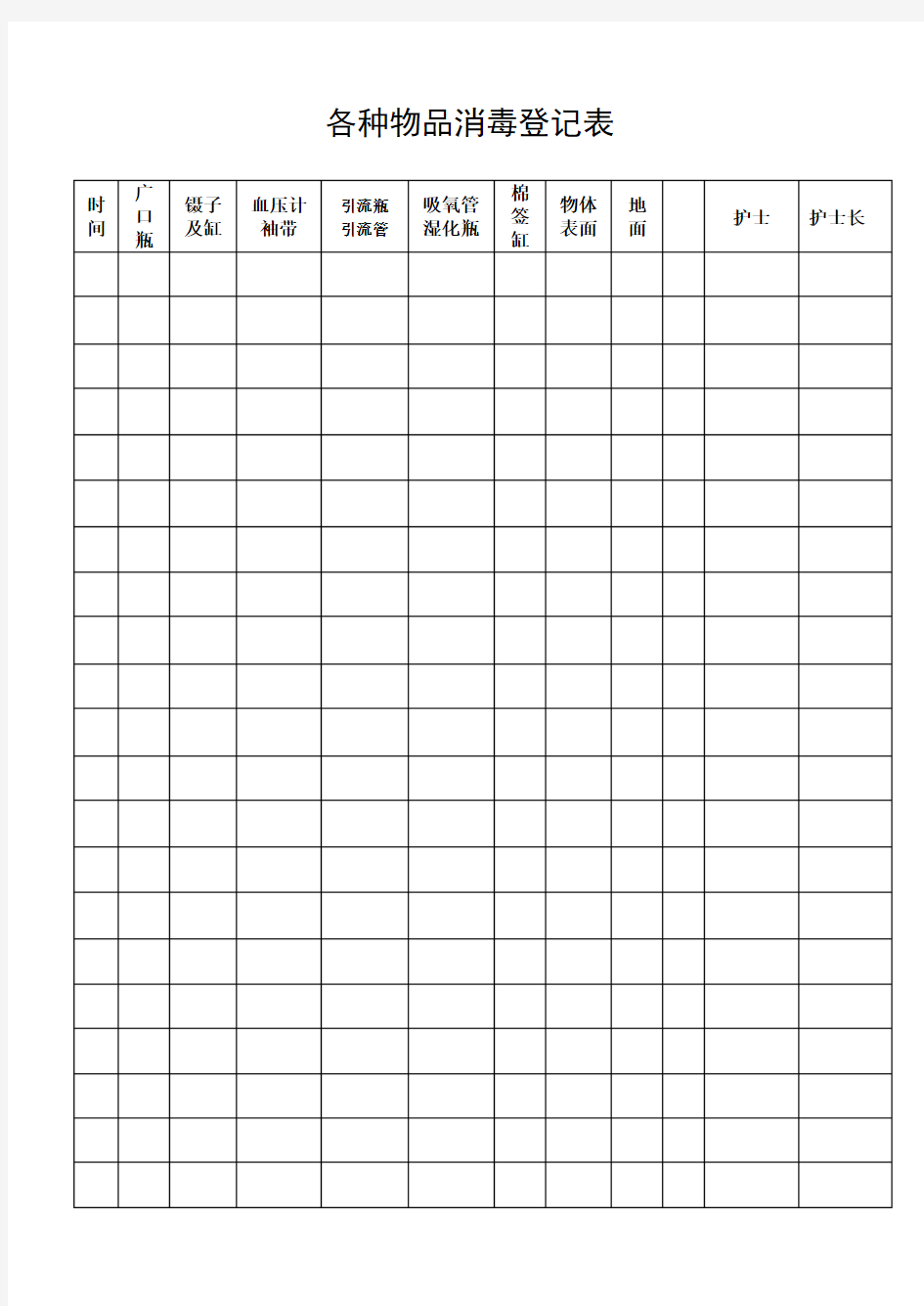 各种物品消毒登记表