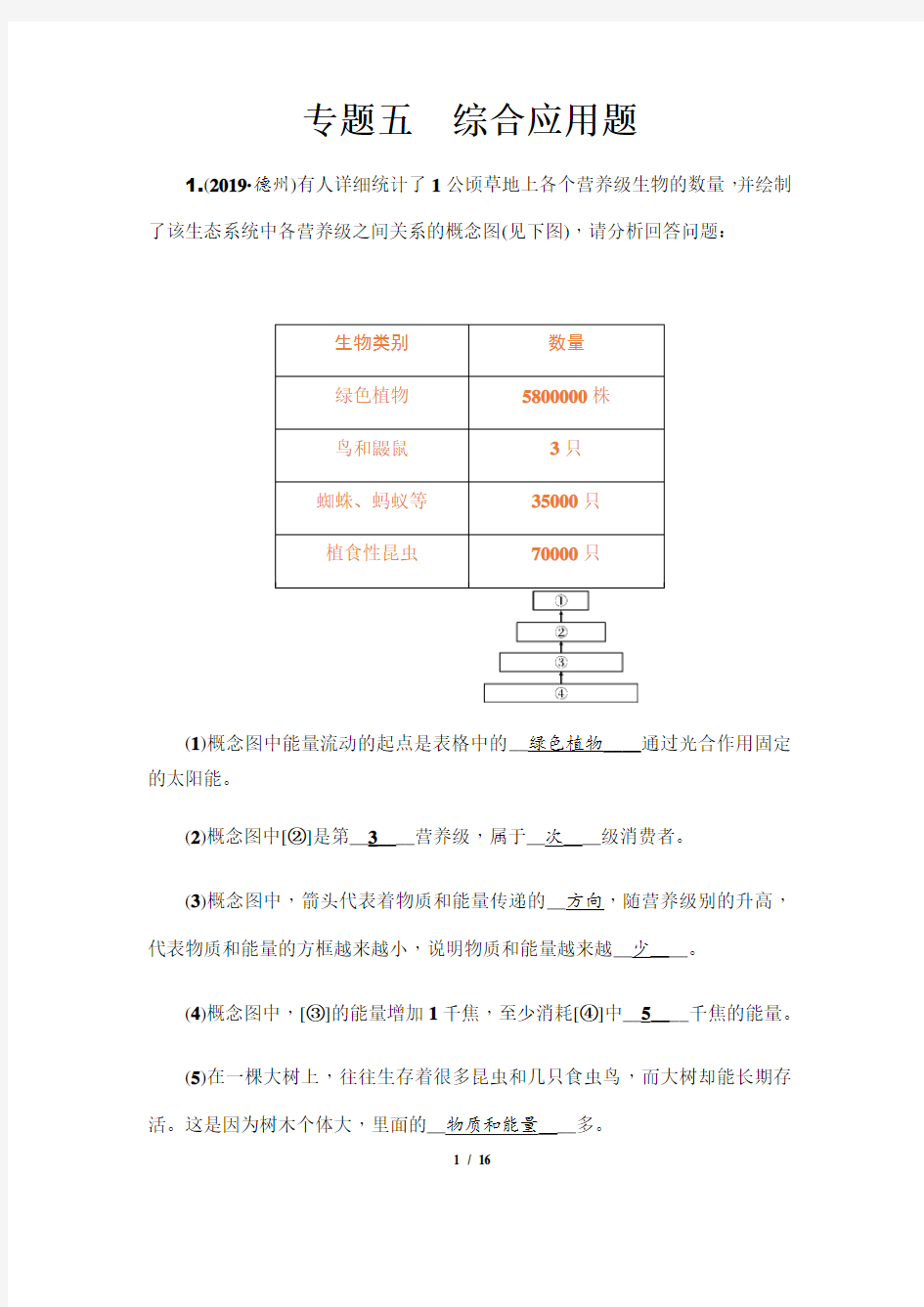 (全国通用)中考生物 综合应用题 专项测试题