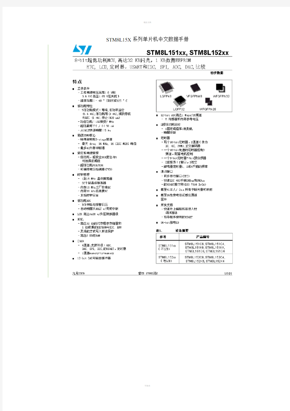STM8L15X中文数据手册