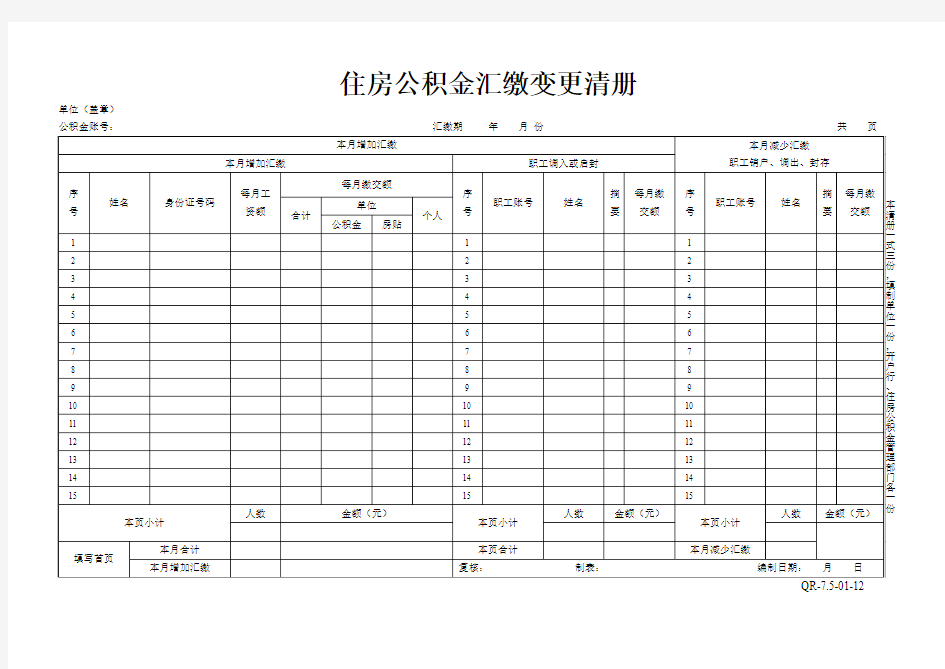 住房公积金汇缴变更清册-2014版