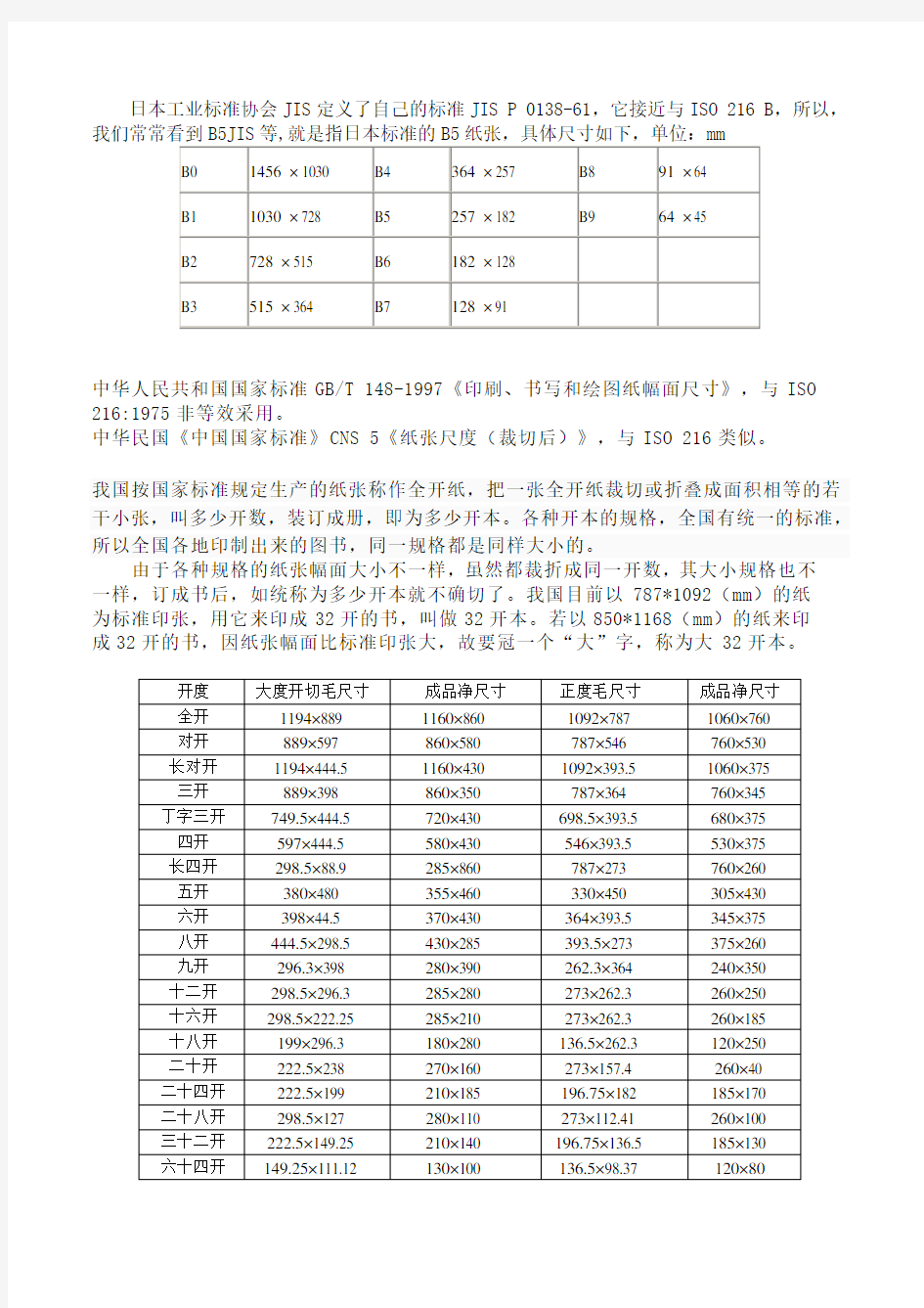 纸张尺寸的国际及国内标准